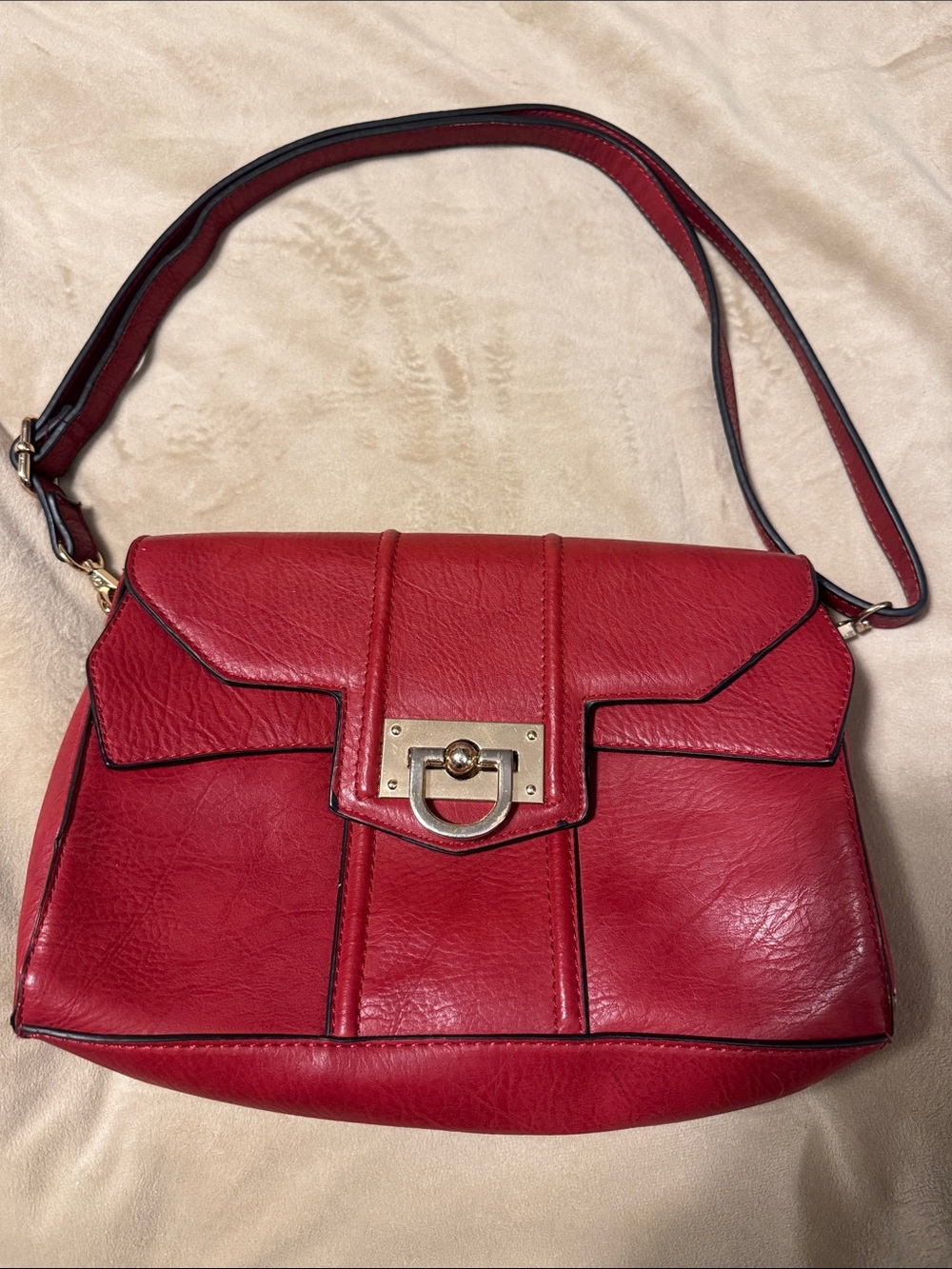 Miztique Red Structured Shoulder Bag with Gold-Tone Hardware